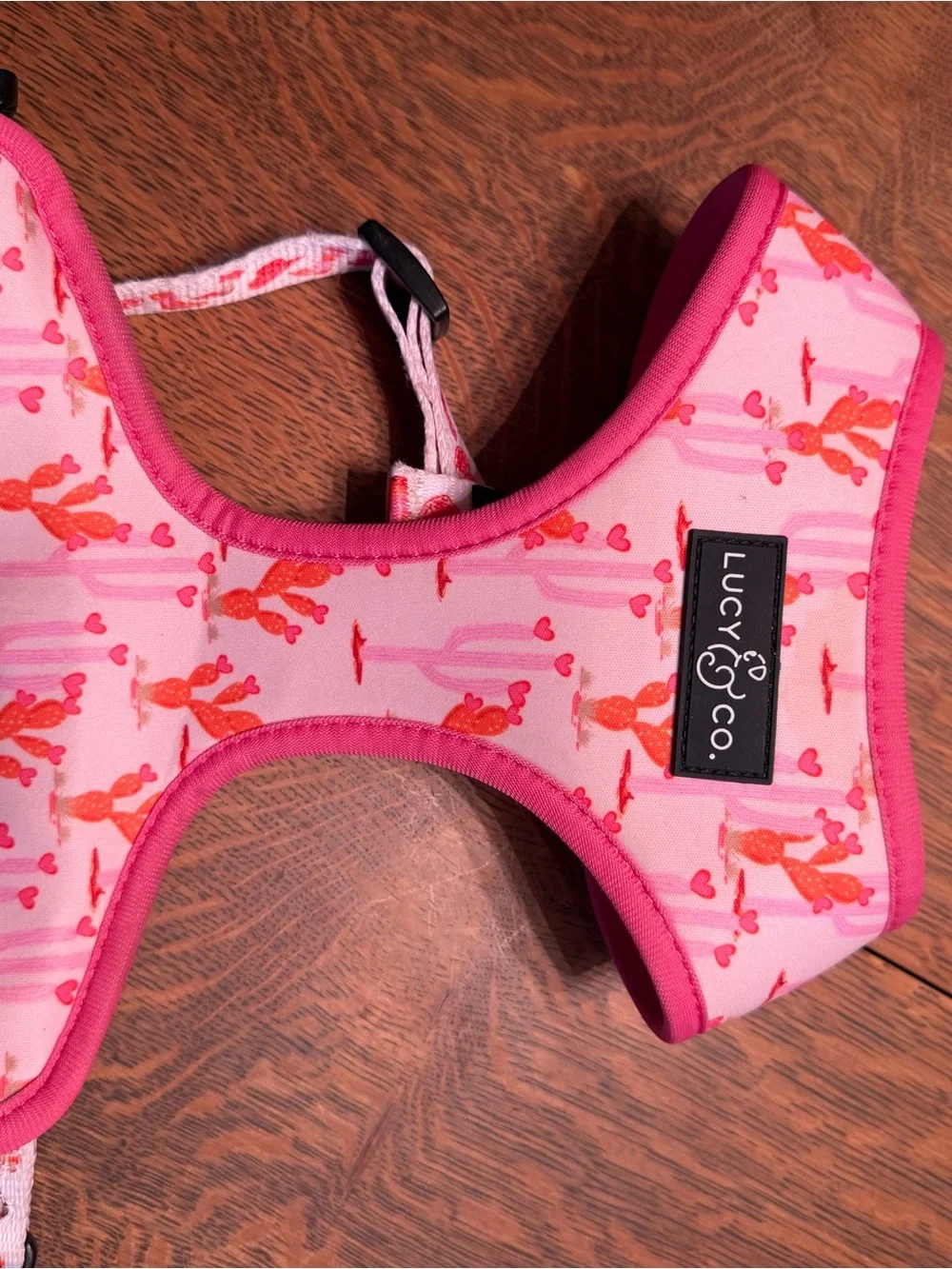 Pink Fox-Print Padded Dog Harness with Heart Accents